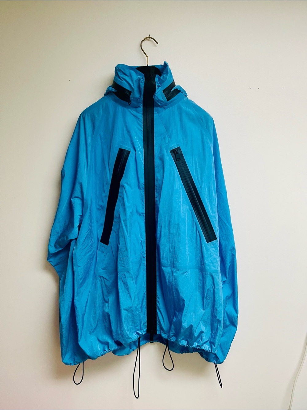 Bottega Veneta Bright Blue Hooded Windbreaker with Black Trim